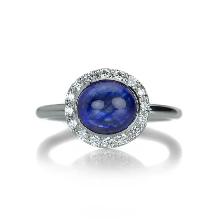 Platinum Blue Sapphire Ring with Diamonds
