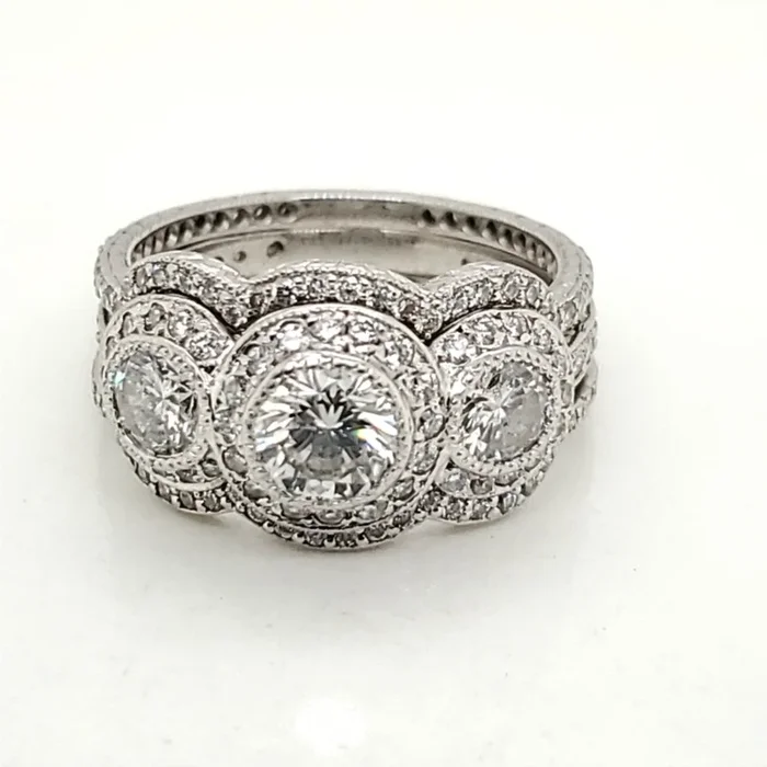 Platinum Round Brilliant Cut Diamond Three Piece Wedding Set