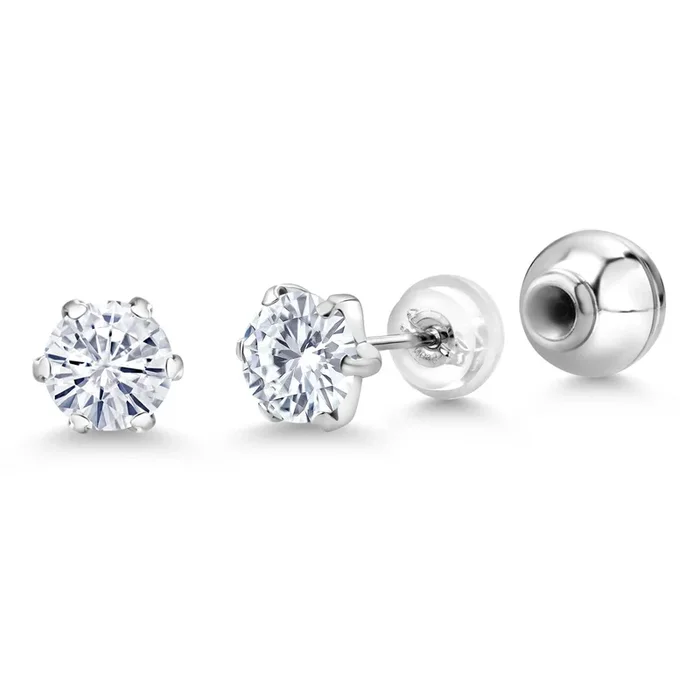 Platinum Stud Earrings For Women Men Set with Forever One 6mm Round 1.60cttw Moissanite from Charles & Colvard