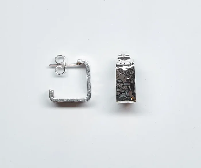 Pounded Sterling Silver Square Hoops