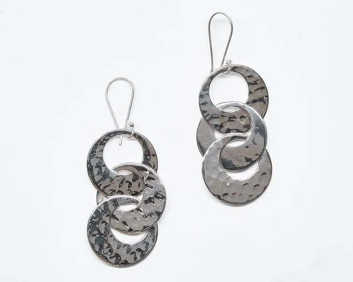Pounded Sterling Silver Trio Dangle Earrings