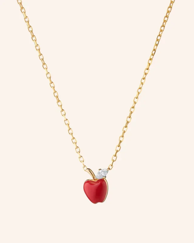 Power “Apple” Red Enamel Necklace with Diamond