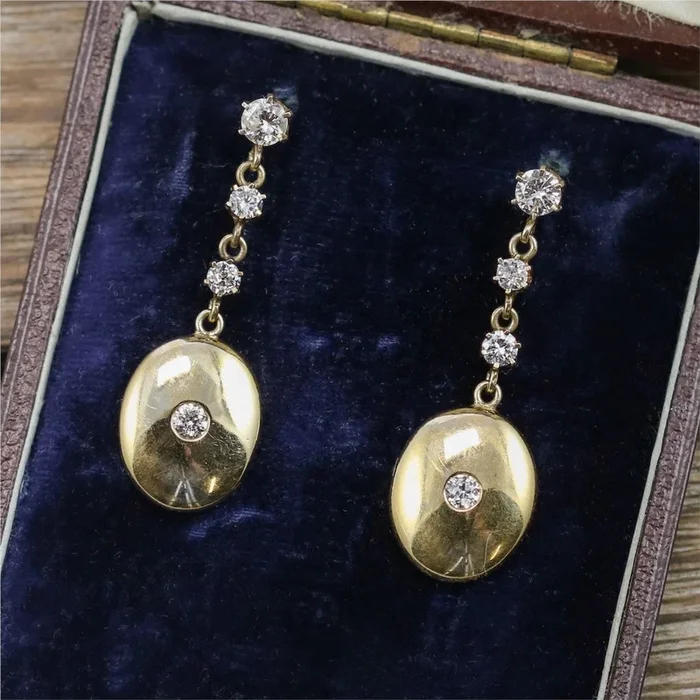 Pre – Owned Vintage 14kt Yellow Gold and Diamond Dangle Earrings with Tiffany Parts