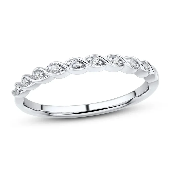 Pre-Owned Kay 1/15ct tw Round-cut Diamond Wedding Band in 10K White Gold