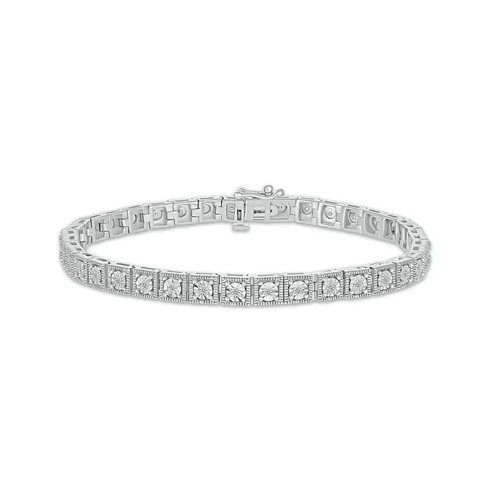 Pre-Owned Kay 1/5ct Diamond Square Link Tennis Bracelet in Sterling Silver