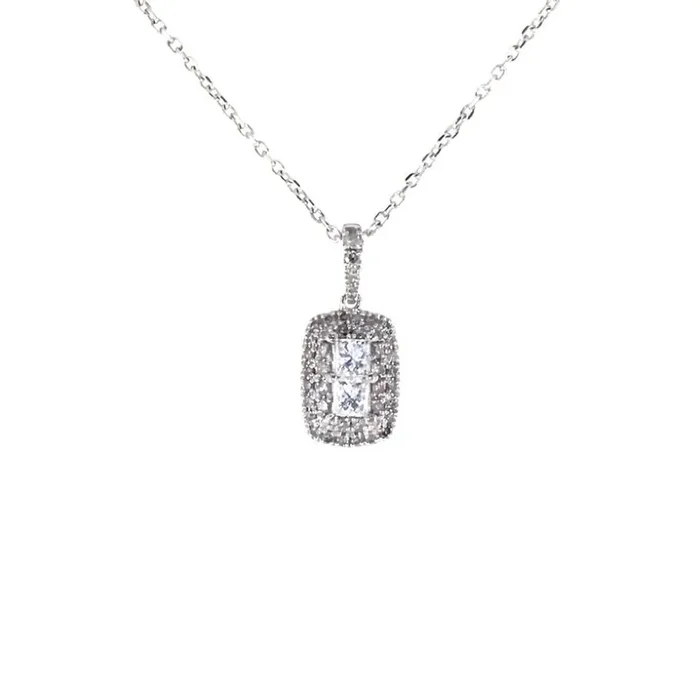 Pre-Owned Kay 10k White Gold 1/2ct Round & Princess Diamond Pendant