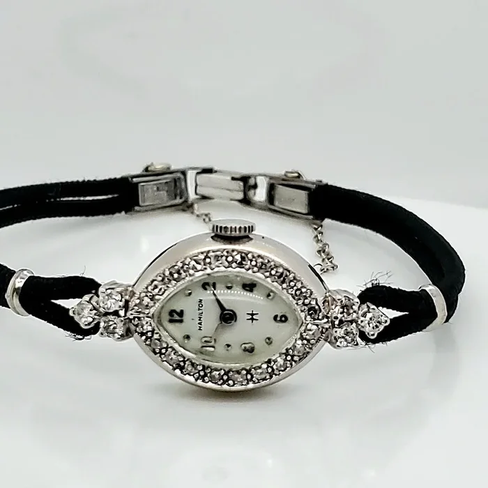 Pre-Owned Vintage 14kt White Gold and Diamond Ladys Hamilton Watch