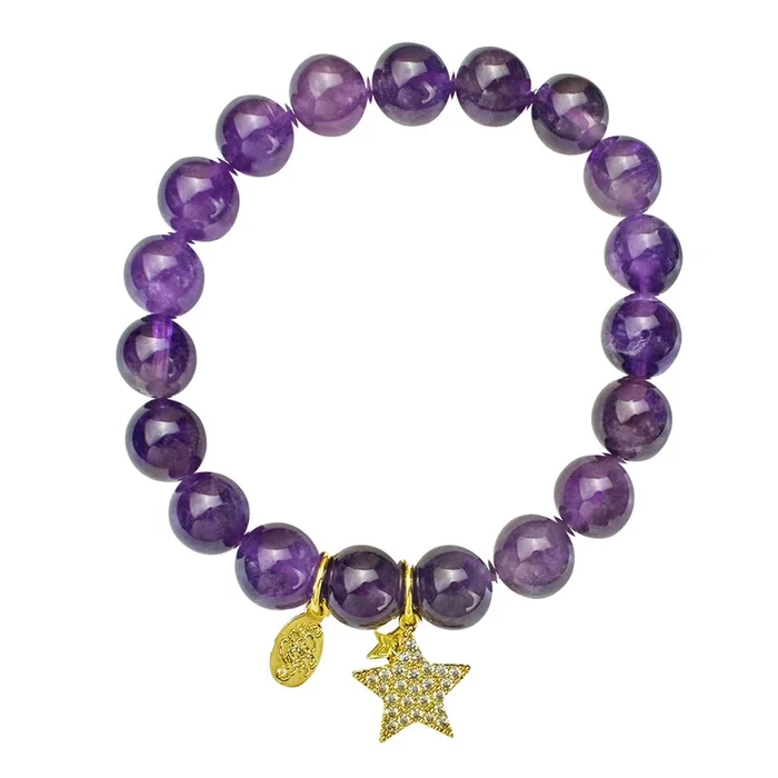 Precious Genuine Amethyst CZ Starlight 10mm Stretch Bracelet (Goldtone/Amethyst)