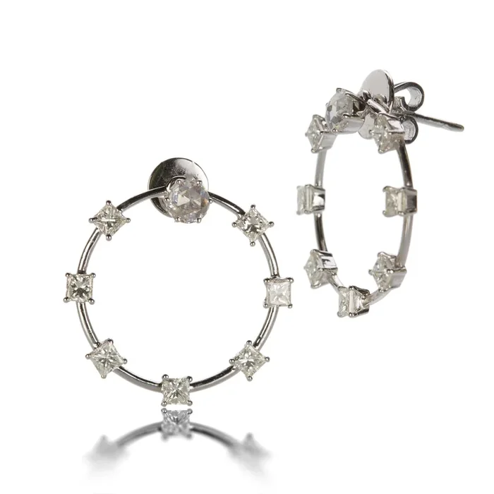 Princess Cut Diamond Circle Studs