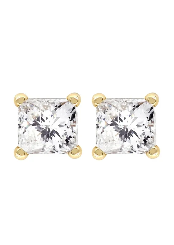 Princess Cut Diamond Stud Earrings For Men | 14K Yellow Gold | 0.97 Carats