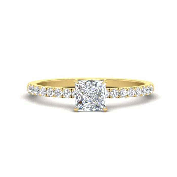 Princess Cut French Pave Diamond Engagement Ring