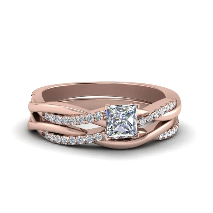 Princess Cut Infinity Twist Matching Wedding Set