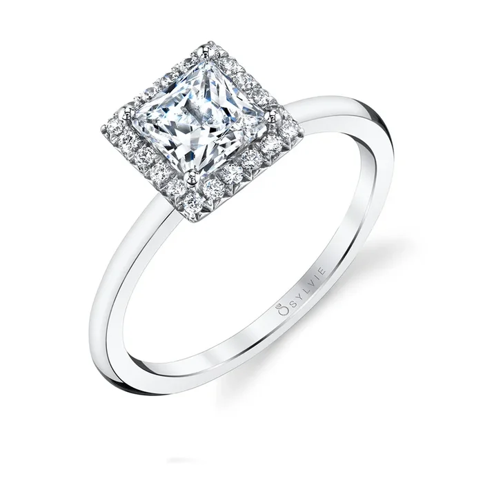 Princess Cut Solitaire Halo Engagement Ring – Elsie