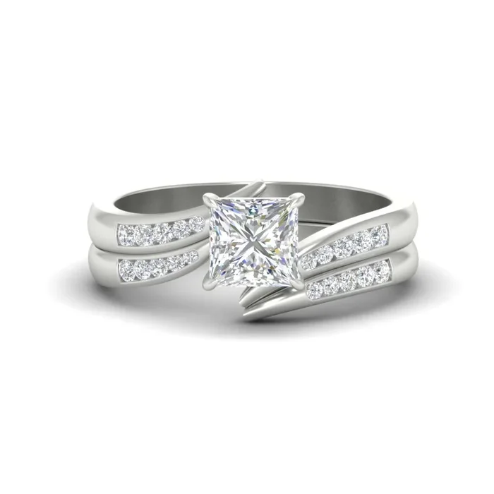 Princess Cut Swirl Channel Bridal Engagement Set