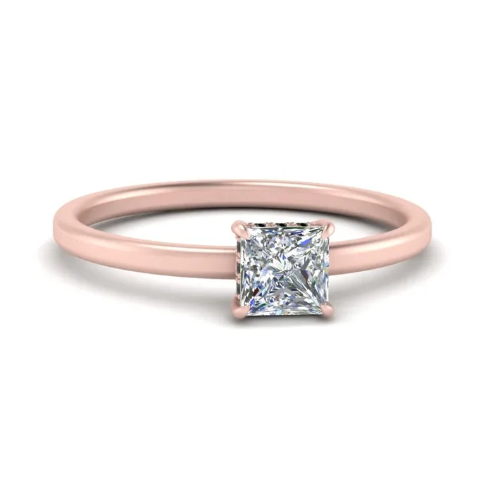 Princess Cut Thin Setting Hidden Halo Ring