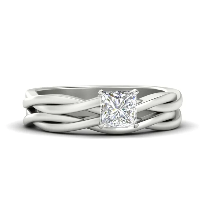Princess Cut Vine Inspired Solitaire Bridal Ring Set