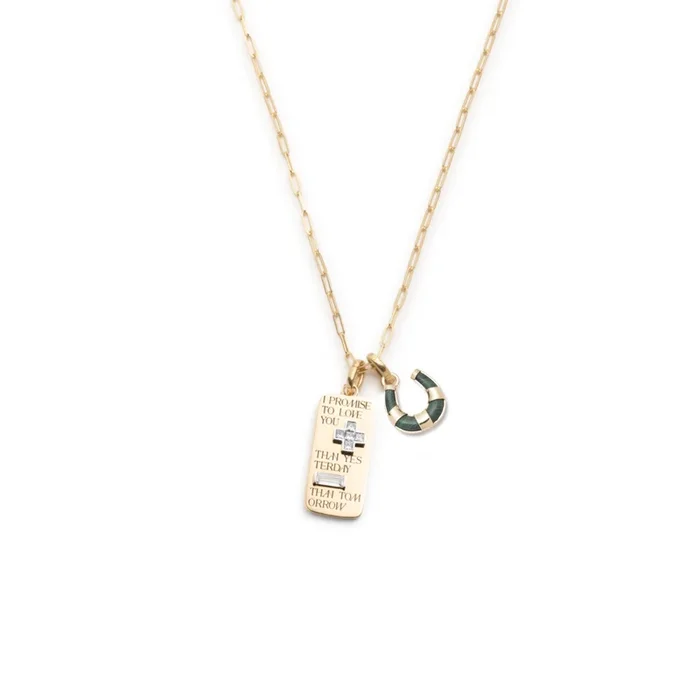 Promise Ingot and Horseshoe Super Fine Clip Story : in Yellow Gold with Diamonds and Malachite