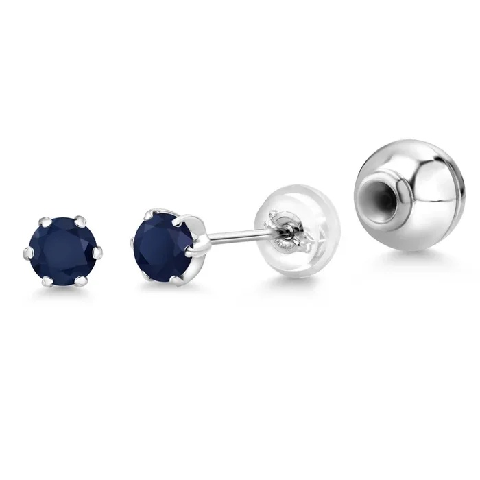 PT900 Platinum Blue Sapphire Stud Earrings For Women Men (0.44 Cttw, Gemstone September Birthstone, Round 3.5MM)