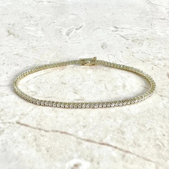 Pulsera de tenis de oro amarillo macizo de 14 quilates con diamantes naturales de 1,10 quilates