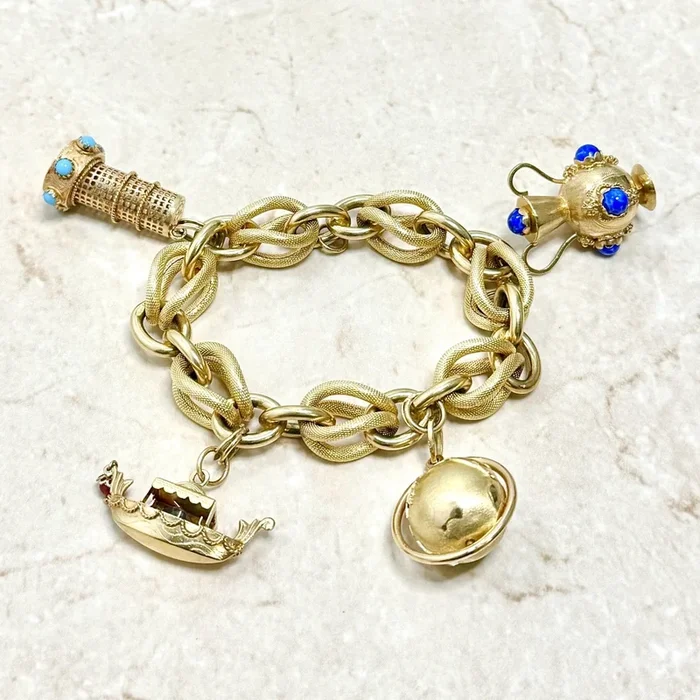 Pulsera italiana vintage de oro amarillo de 18 quilates, años 60