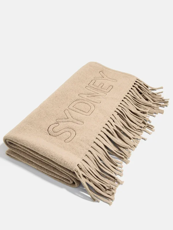 Pure Merino Wool Custom Blanket – Tan Sand/Chocolate Brown
