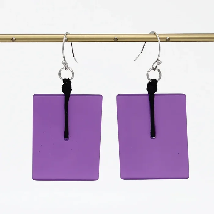 Purple Rectangle Dangle Earrings