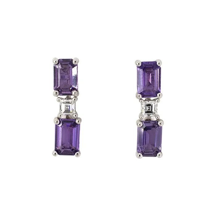 Purple Sapphire & Diamond Drop Earrings