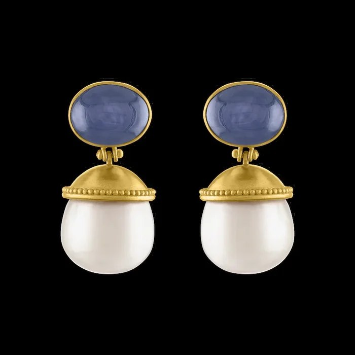 Purple Star Sapphire and South Sea Pearl Selene Earrings