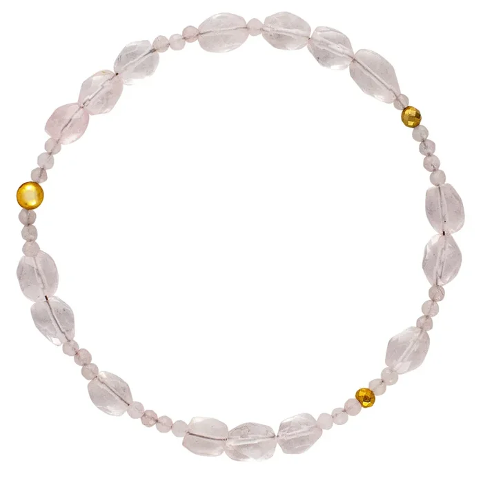 Pyrite’s Booty Bracelet – Rose Quartz in Faceted Oval & 3mm with Plated Pyrite