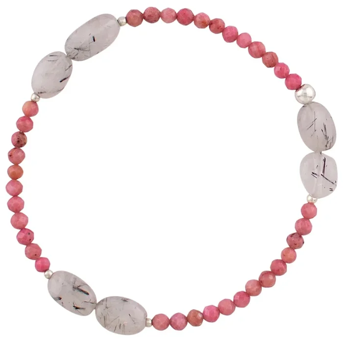Pyrite’s Booty Bracelet in Pink Rhodonite & Smooth Oval Rutilated Quartz