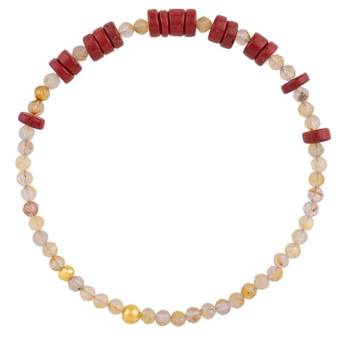 Pyrite’s Booty Bracelet in Red Jasper Heishi & Golden Rutilated Quartz