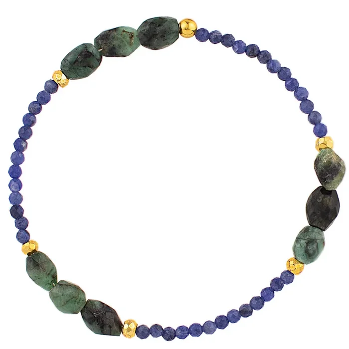 Pyrite’s Booty Bracelet in Sodalite & Emerald Faceted Ovals