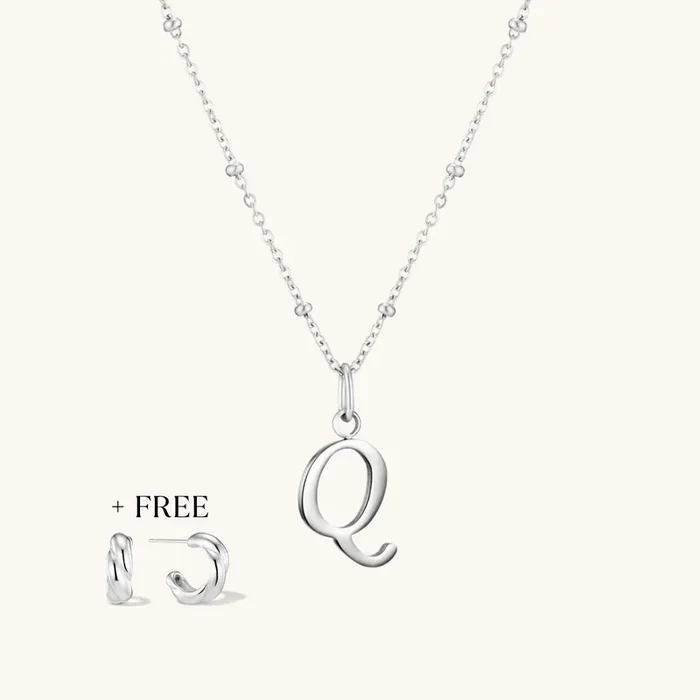 Q Script Initial Necklace + FREE Allure Hoops Silver