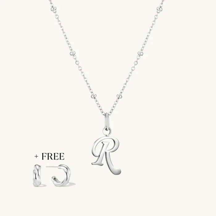 R Script Initial Necklace + FREE Allure Hoops Silver