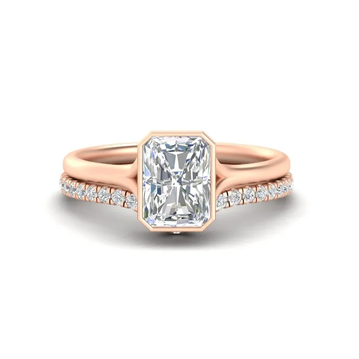 Radiant Cut Bezel Solitaire Ring With Wedding Band