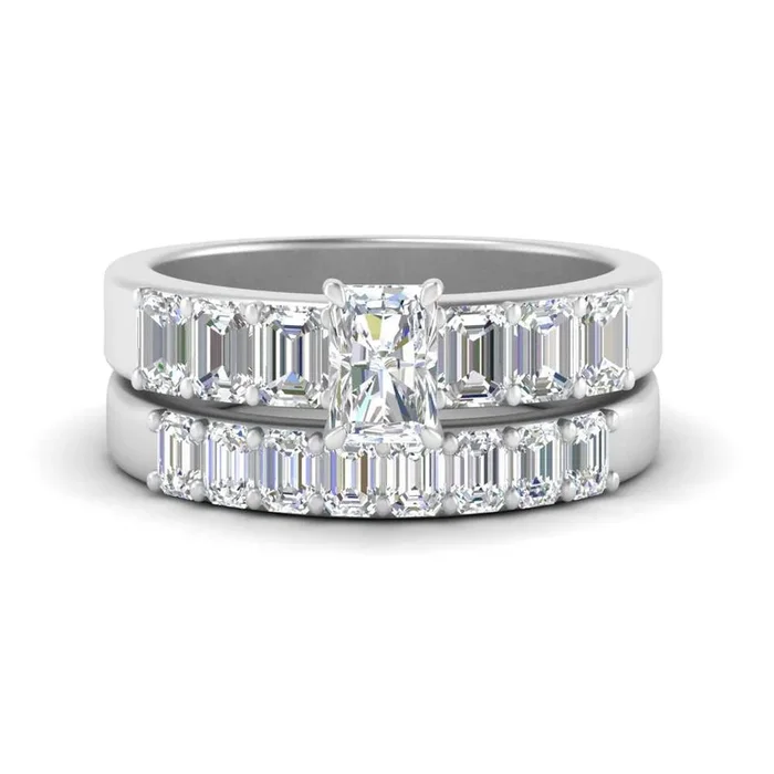 Radiant Cut Diamond Accent Wedding Set