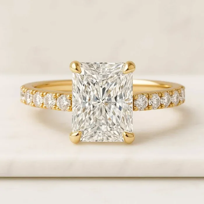 Radiant Cut Lab Grown Diamond Pave Engagement Ring