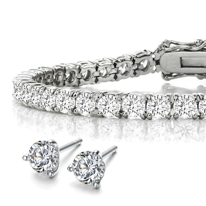 Radiant Harmony Exclusive Jewelry Set: Tennis Bracelet & Classic Solitaire Earrings