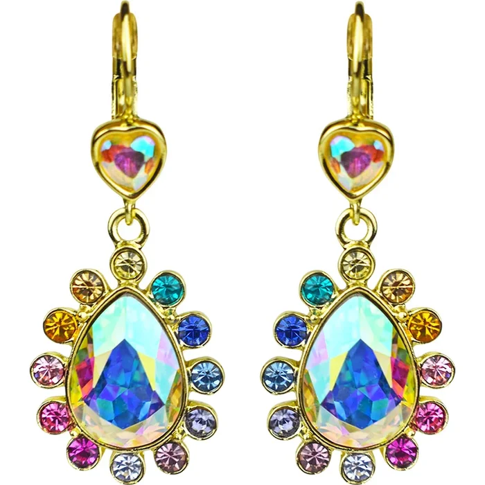 Rainbow Bridge Forever Loved Teardrop Leverback Earrings (Goldtone)