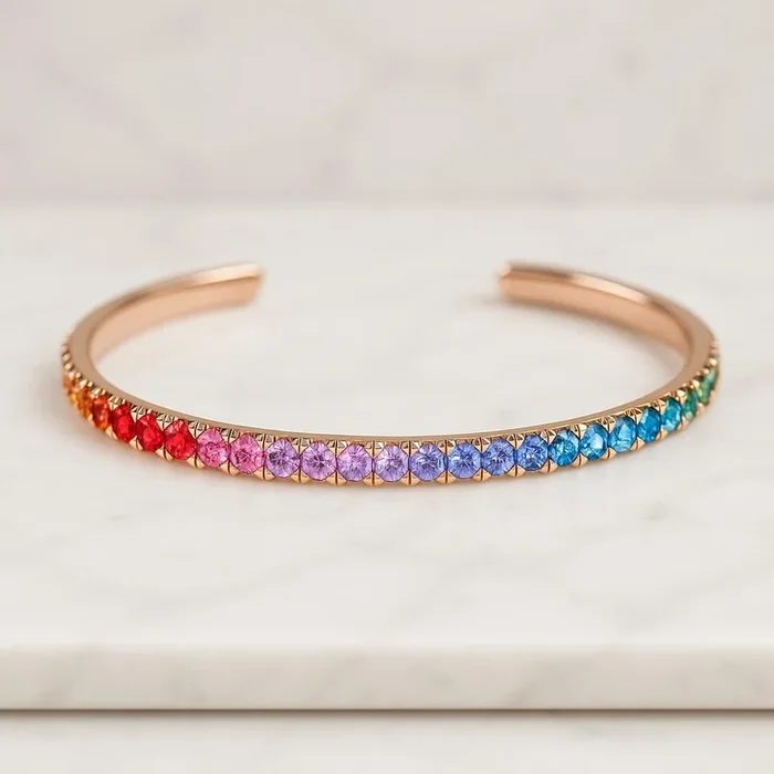 Rainbow Cuff Bangle Gemstone Sapphire Bracelet