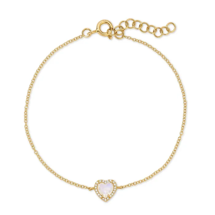 Rainbow Moonstone Heart Bracelet with Diamond Halo