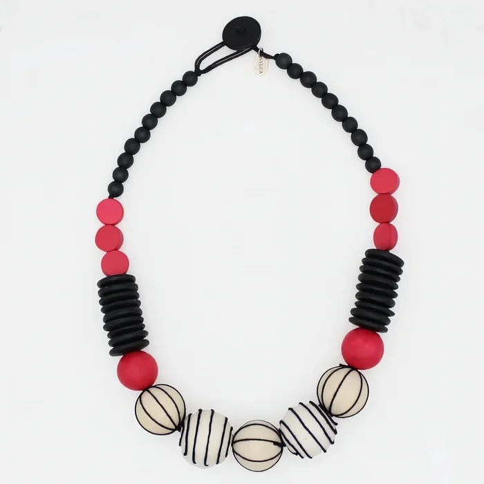 Raspberry Maris Threaded Ball Statement Necklace
