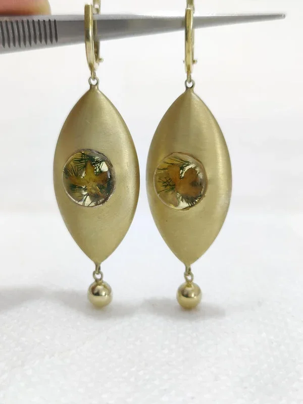 Real Yellow Flower Marquise Shape Drop Dangle Earrings