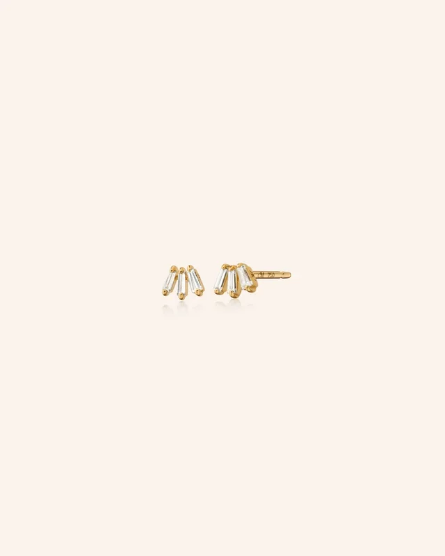 Reclaimed 18k Yellow Gold and Baguette Diamond Earrings, 3 Diamonds