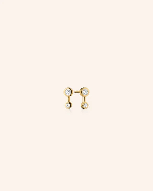 Reclaimed 18K Yellow Gold and Round Diamond Earrings, 2 Diamonds