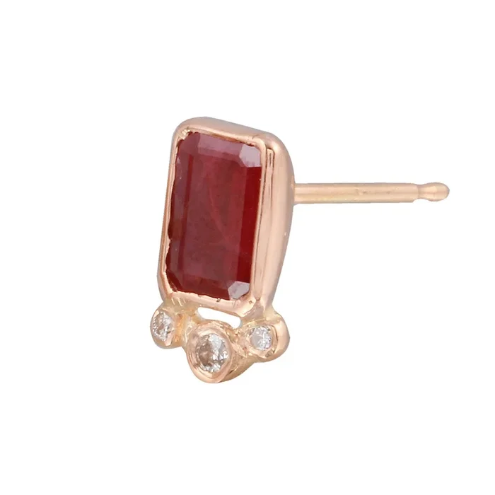 Rectangle Ruby Tri-Dot Diamond Stud