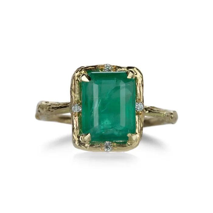 Rectangular Faceted Emerald Ring