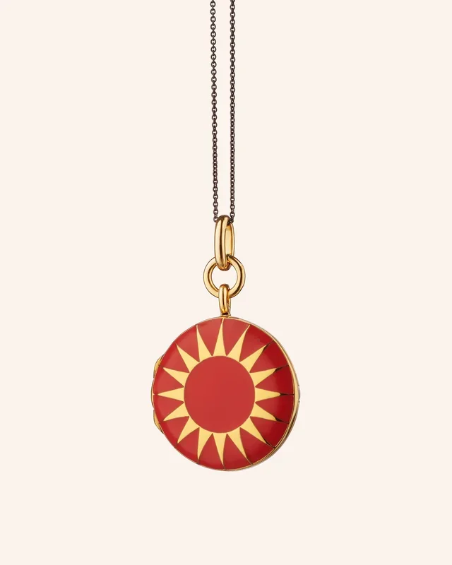 Red Enamel Vermeil Round Locket