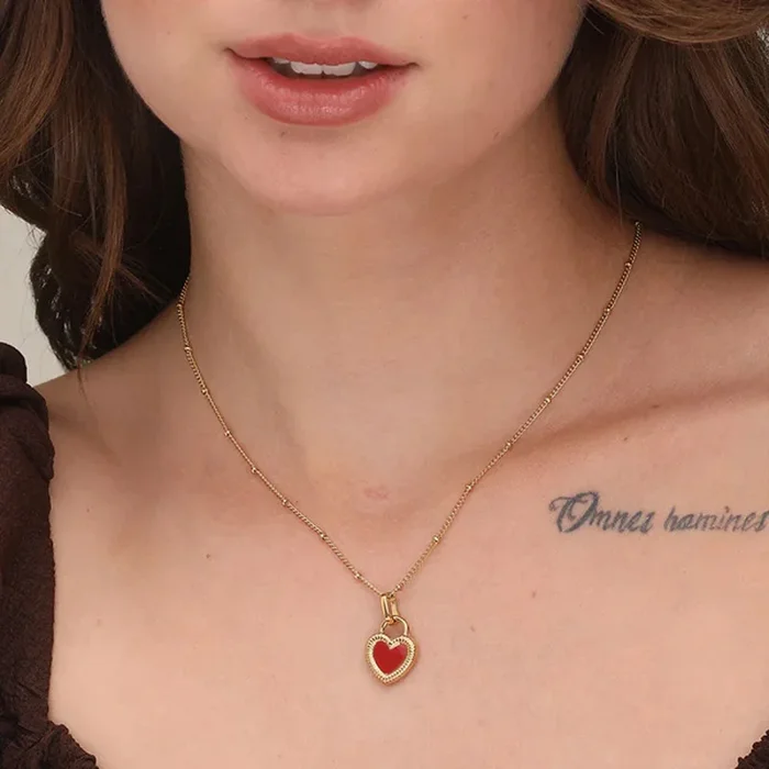 Red White Heart Necklace