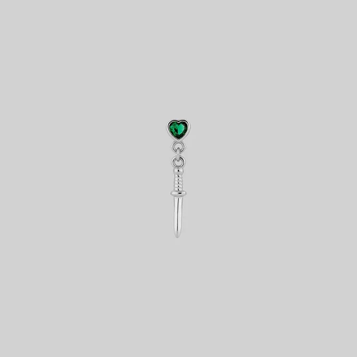 REIGN. Green Heart & Dagger Drop Earrings – Silver
